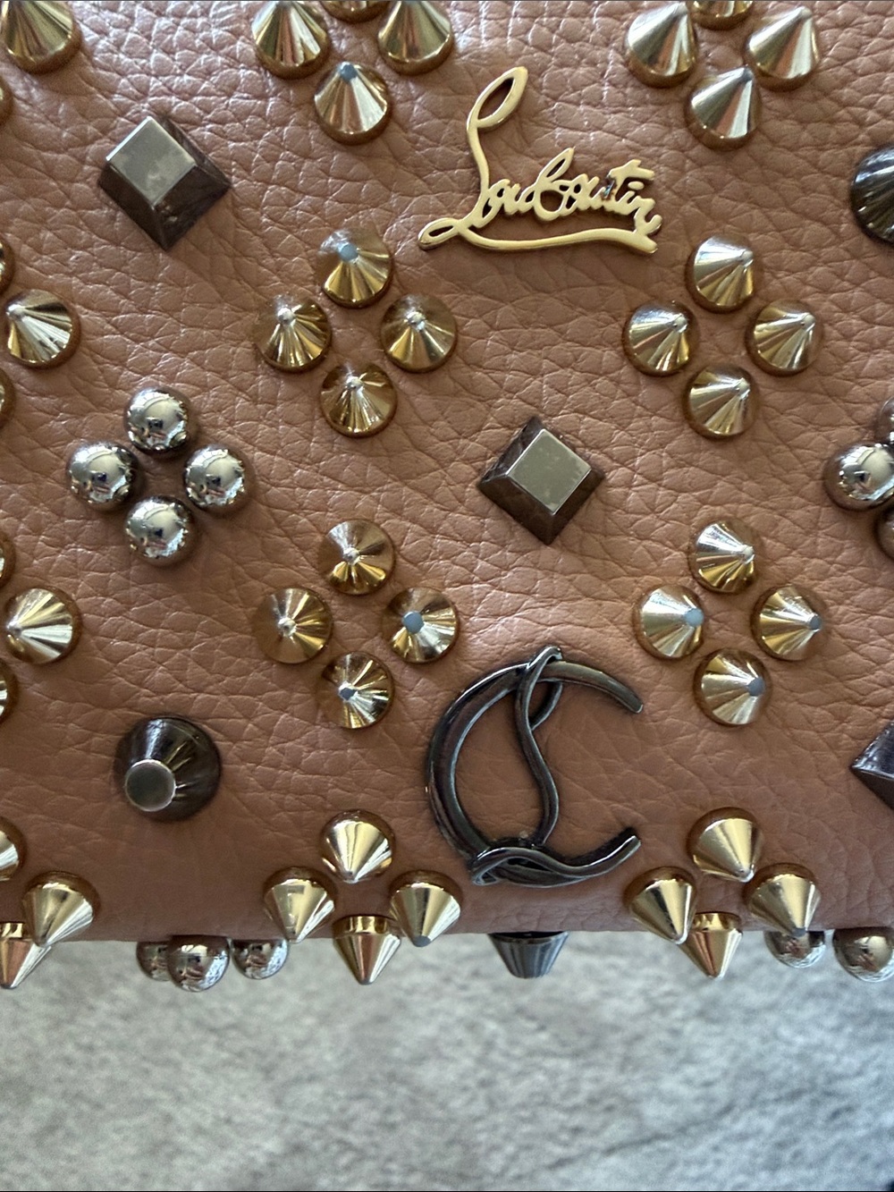 Christian Louboutin Brown Leather Studded Zip Wallet with Mixed Metal Accents - Picture 6 of 6